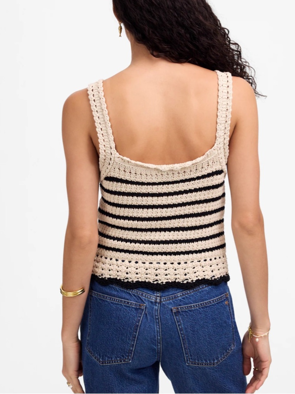 MADEWELL Sweater Tank Size M Crochet-Stitch Cotton Black Tan Cottagecore BOHO 🆕 - Picture 12 of 15